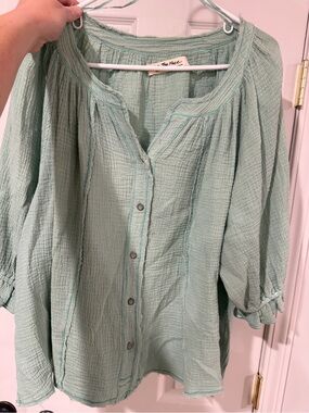 The Free People Women's Sage Green Button-Front Gauze Top